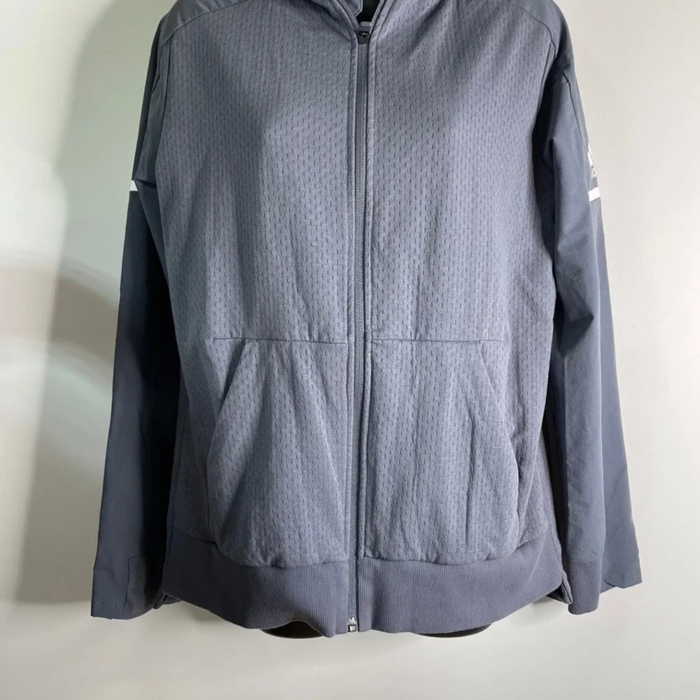Adidas Womens Sz Medium Gray Mesh Body Full Zip Hooded Squad‎ Jacket Performance